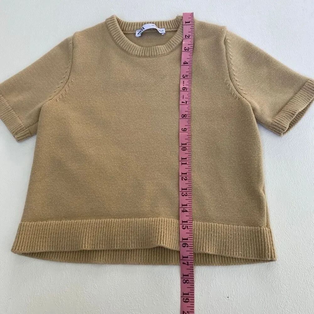 Zara Tan Short Sleeve Knit Sweater Top Women’s Medium - Picture 5 of 5